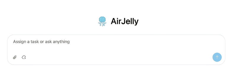 AirJelly app interface — assign a task or ask anything