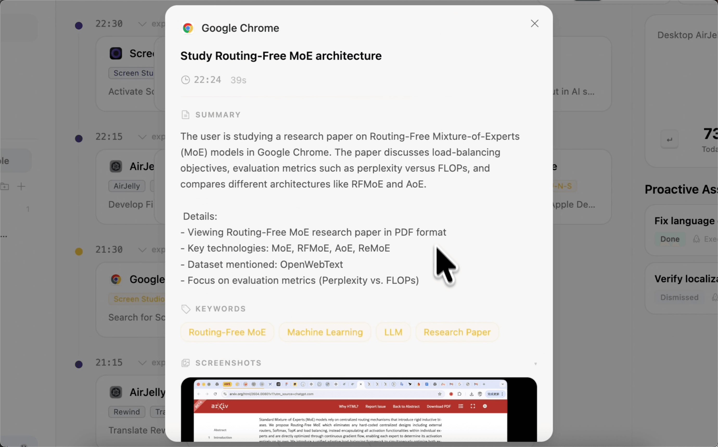 AirJelly Process view organizing desktop activity into structured, permission-aware memory