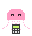 Shan’s official pink jellyfish holding a calculator